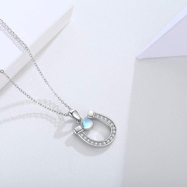 Sterling Silver Moonstone Rhodium Plated Horseshoe Necklace-1