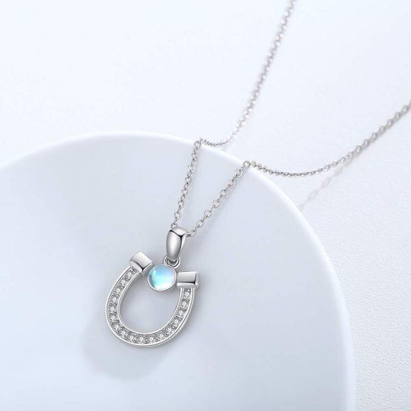 Sterling Silver Moonstone Rhodium Plated Horseshoe Necklace-2