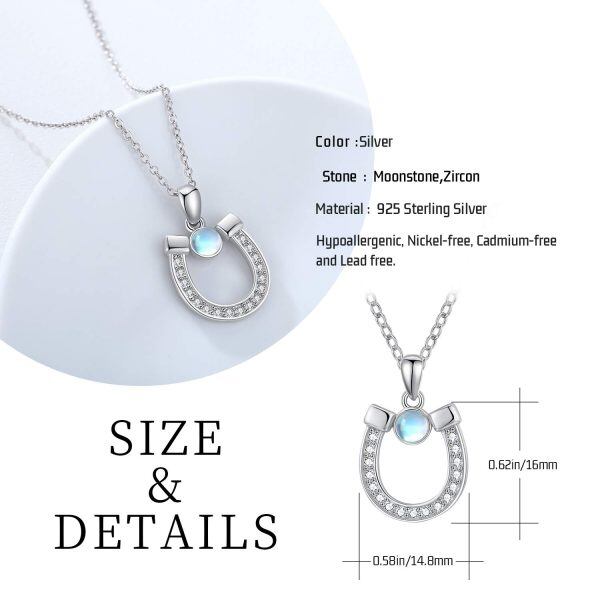 Sterling Silver Moonstone Rhodium Plated Horseshoe Necklace-5