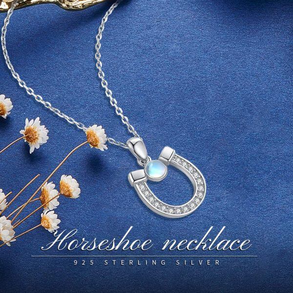 Sterling Silver Moonstone Rhodium Plated Horseshoe Necklace-6