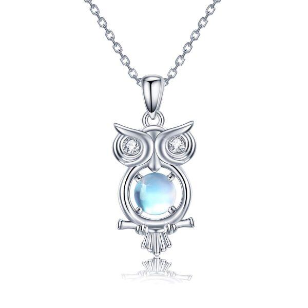 Sterling Silver Moonstone Rhodium Plated Owl Necklace-0