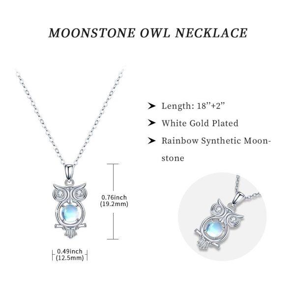 Sterling Silver Moonstone Rhodium Plated Owl Necklace-1