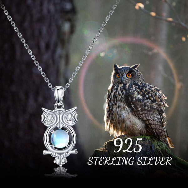 Sterling Silver Moonstone Rhodium Plated Owl Necklace-2