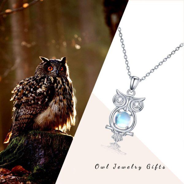 Sterling Silver Moonstone Rhodium Plated Owl Necklace-3