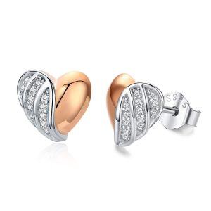 Sterling Silver Zircon Rhodium And Rose Gold Plated Heart Earrings-0