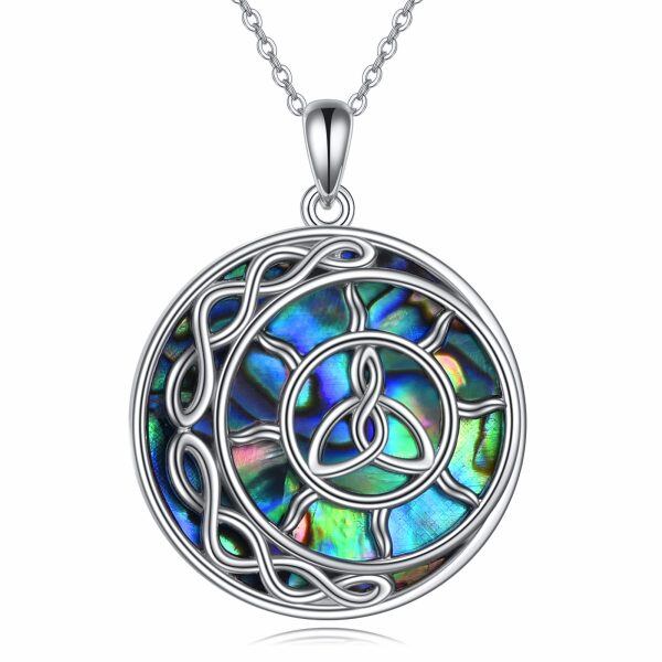 Sterling Silver Abalone Shell Rhodium Plated Celtic Knot Necklace-0