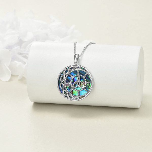 Sterling Silver Abalone Shell Rhodium Plated Celtic Knot Necklace-1