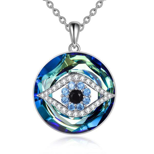 Sterling Silver Crystal Rhodium Plated Evil Eye Necklace-0