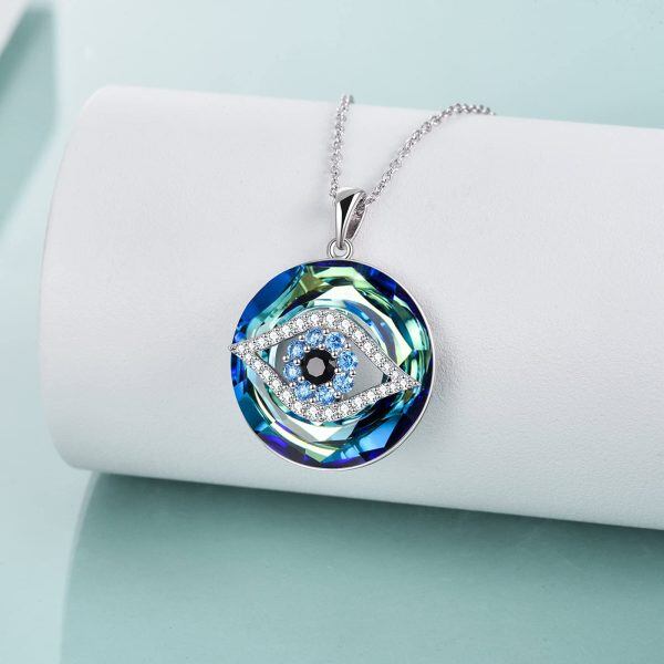 Sterling Silver Crystal Rhodium Plated Evil Eye Necklace-2