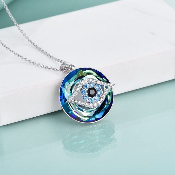 Sterling Silver Crystal Rhodium Plated Evil Eye Necklace-3