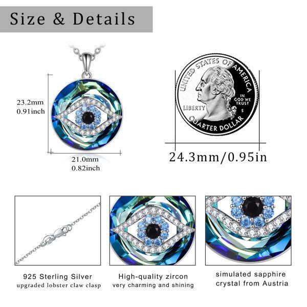 Sterling Silver Crystal Rhodium Plated Evil Eye Necklace-5