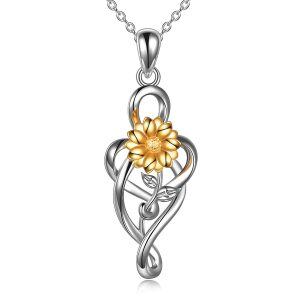 Sterling Silver Celtic Knot Infinity Sunflower Pendant Necklace-0