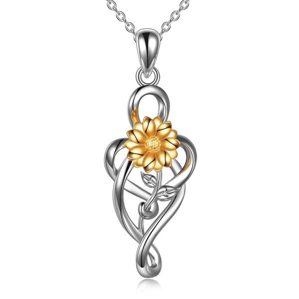 Sterling Silver Celtic Knot Infinity Sunflower Pendant Necklace-0