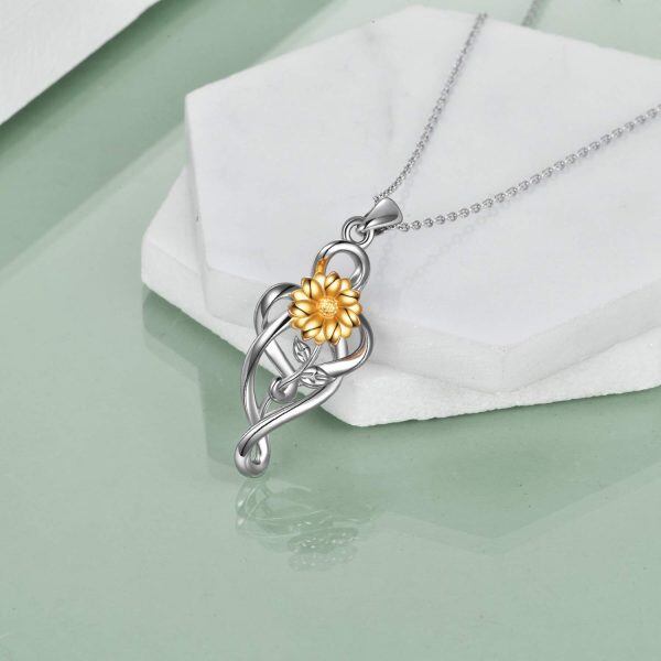 Sterling Silver Celtic Knot Infinity Sunflower Pendant Necklace-2