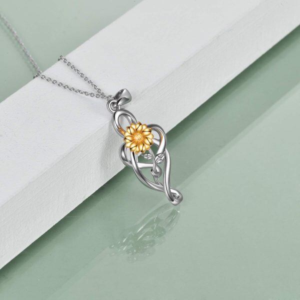 Sterling Silver Celtic Knot Infinity Sunflower Pendant Necklace-3