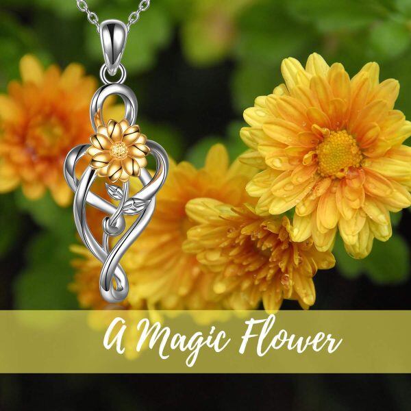 Sterling Silver Celtic Knot Infinity Sunflower Pendant Necklace-5