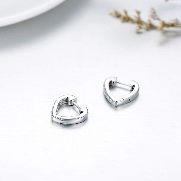 Sterling Silver Zircon Silver Plated Love Heart Cuff Earrings-1