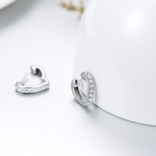 Sterling Silver Zircon Silver Plated Love Heart Cuff Earrings-2