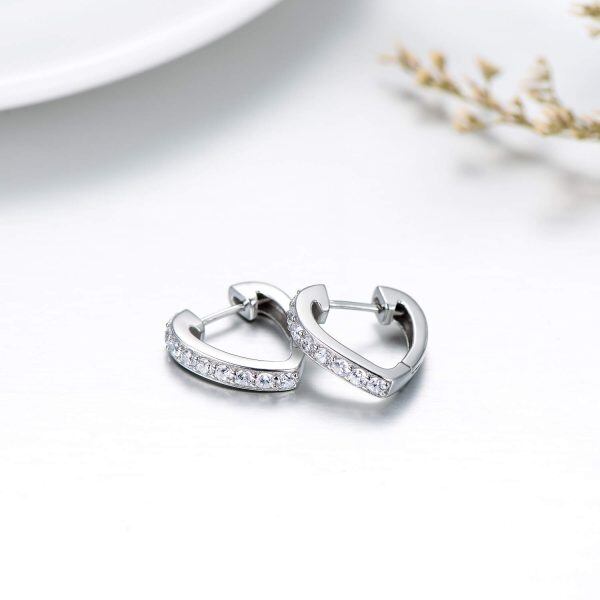 Sterling Silver Zircon Silver Plated Love Heart Cuff Earrings-3