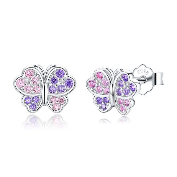 Sterling Silver Zircon Silver Plated Butterfly Stud Earrings -0