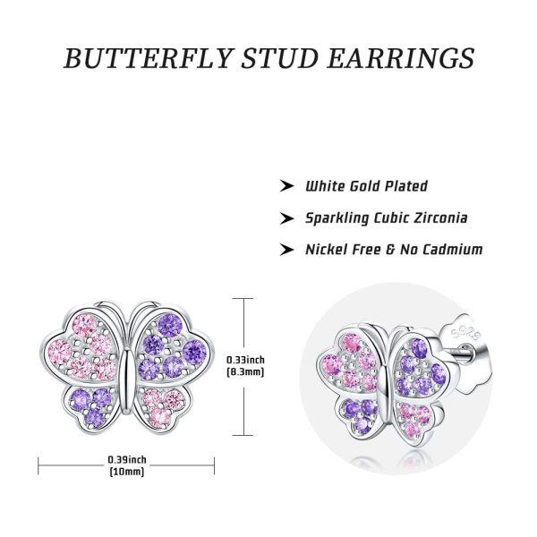 Sterling Silver Zircon Silver Plated Butterfly Stud Earrings -1