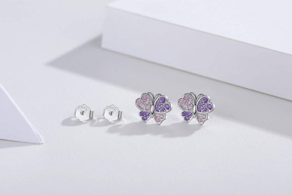 Sterling Silver Zircon Silver Plated Butterfly Stud Earrings -5