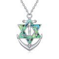 wholesale 925 Sterling Silver Green Abalone Shell Star of David & Anchor Necklace for Women-0-0