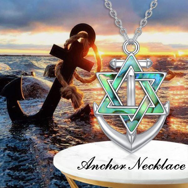 Sterling Silver Abalone Shell Silver Plated Anchor Pendant Necklace-4