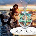 wholesale 925 Sterling Silver Green Abalone Shell Star of David & Anchor Necklace for Women-0-4