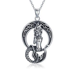 Sterling Silver Oxidized Sea Mermaid Pendent Necklace -0