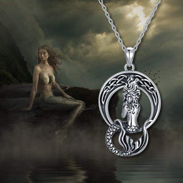 Sterling Silver Oxidized Sea Mermaid Pendent Necklace -1