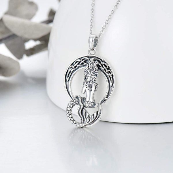 Sterling Silver Oxidized Sea Mermaid Pendent Necklace -4