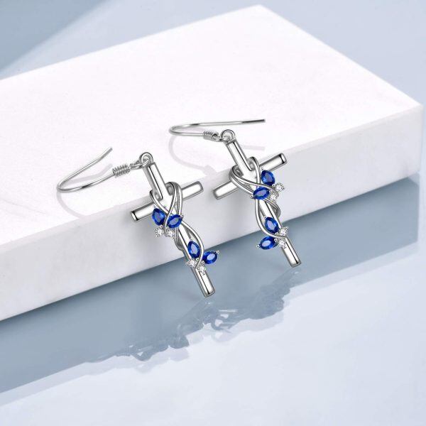 Sterling Silver Zircon Silver Plated Butterfly Cross Dangle Earrings -1