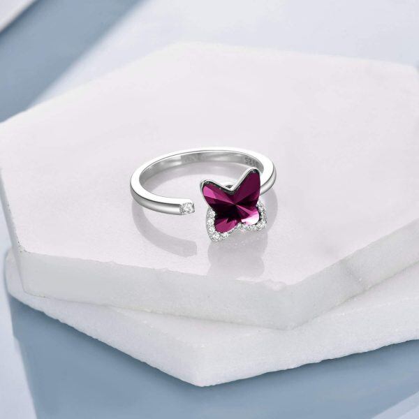 Sterling Silver Purple Crystal Silver Plated Butterfly Spinning Ring -4