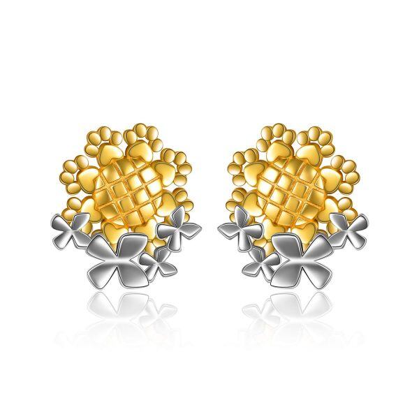 Sterling Silver Two Tone Color Sunflower Stud Earrings -0