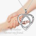 wholesale 925 Sterling Silver Double Heart Pendant with CZ and Rose Gold Plated Hands - Mother's Day Gifts for Mom-0-5