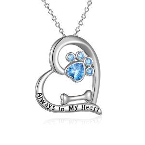 Sterling Silver Zircon Silver Plated Always in My Heart Dog Lover Pendant Necklace-0