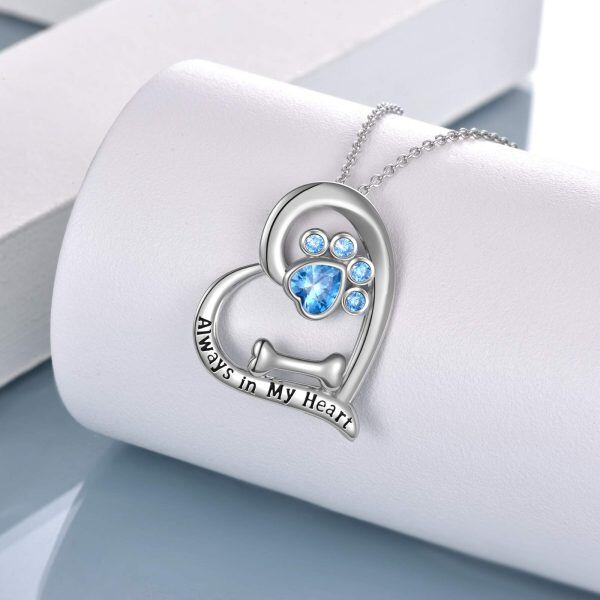 Sterling Silver Zircon Silver Plated Always in My Heart Dog Lover Pendant Necklace-2