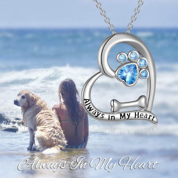 Sterling Silver Zircon Silver Plated Always in My Heart Dog Lover Pendant Necklace-3