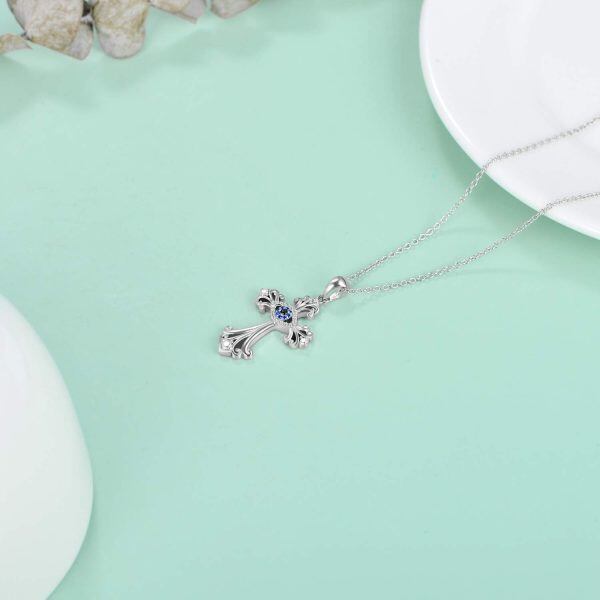 Sterling Silver Zircon Silver Plated Cross with Evil Eye Pendant Necklace-3