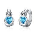 wholesale 925 Sterling Silver Sloth Huggie Earrings w/ Blue Crystal Hearts Gift for Her-0-0