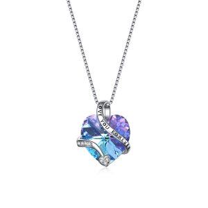 SterIing Sliver Crystal and Zircon Love You Forever Heart Pendant Necklace -0