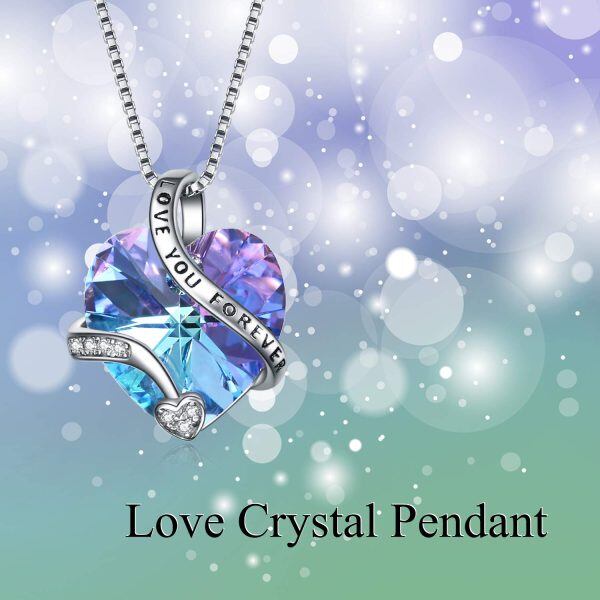 SterIing Sliver Crystal and Zircon Love You Forever Heart Pendant Necklace -2