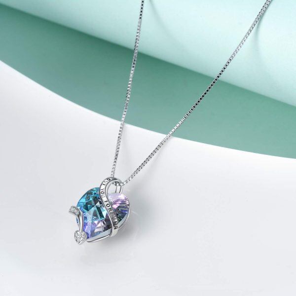 SterIing Sliver Crystal and Zircon Love You Forever Heart Pendant Necklace -3