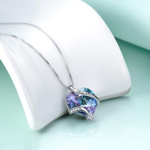 SterIing Sliver Crystal and Zircon Love You Forever Heart Pendant Necklace -4