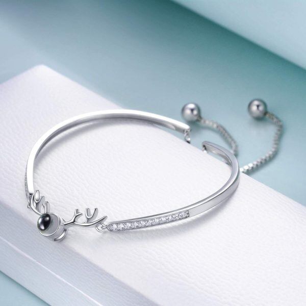 Sterling Silver 100 Languages Silver Plated Deer Adjustable Bracelet -4