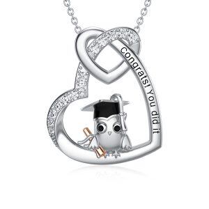 Graduation Gifts for Her 2023 Sterling Silver Owl Pendant Necklace for Women Girls Daughter Friends-0