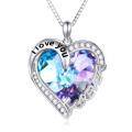 wholesale 925 Sterling Silver Blue & Purple Crystal I love you forever Heart Pendant Necklace for Women-0-0
