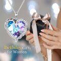 wholesale 925 Sterling Silver Blue & Purple Crystal I love you forever Heart Pendant Necklace for Women-0-1