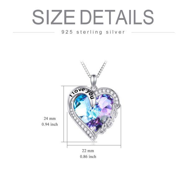 Sterling Silver Purple Crystal Silver Plated I Love You Forever Heart Pendant Necklace -5